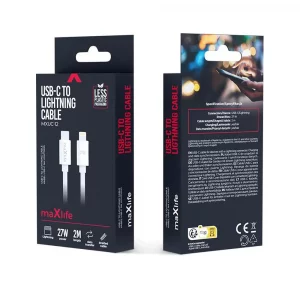 CABLE USB-C / LIGHTNING MAXLIFE BLANC 2 mètre (27W) MXUC-12