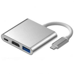 Hub Type-C 3 en 1 - HDMI 4K + Type-C + USB C 3.0 - Argenté